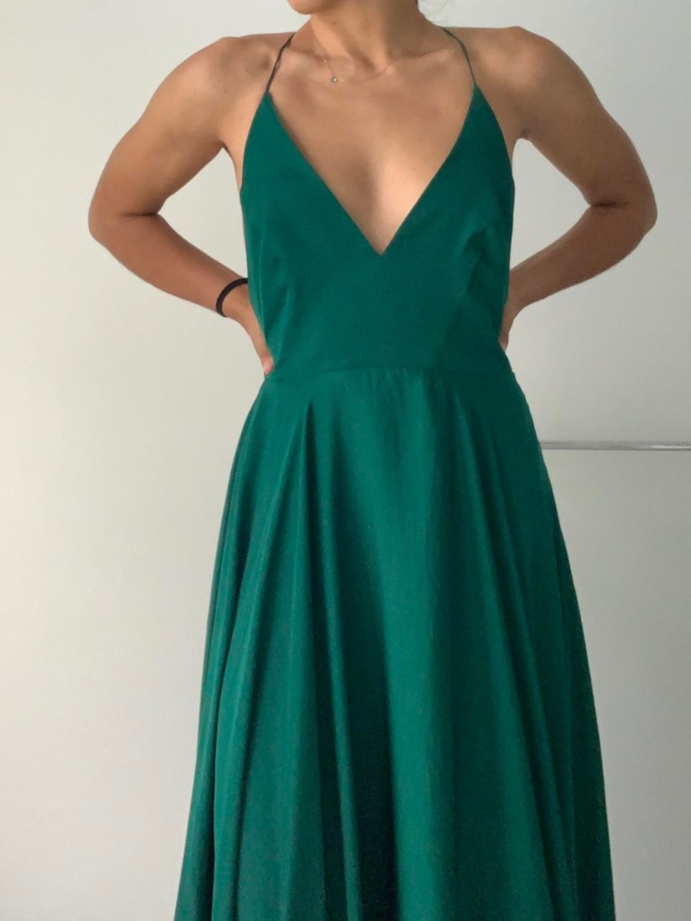 Kimchi Blue Teal Green V-Neck Spaghetti Strap Maxi Dress